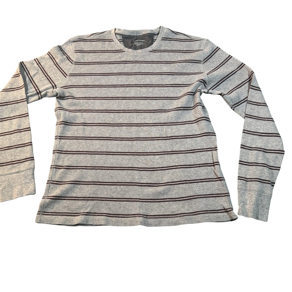 Banana Republic Mens XL Grey Striped Waffle Knit Thermal Long Sleeve Shirt